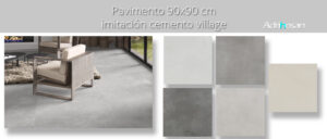 Porcelánico gran formato rectificado pavimento Village grey 90 x 90 cm. Un azulejo que al ser rectificado y grande ofrece espacios casi continuos y amplios