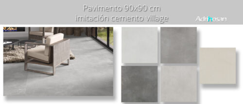 Porcelánico gran formato rectificado pavimento Village grey 90 x 90 cm. Un azulejo que al ser rectificado y grande ofrece espacios casi continuos y amplios