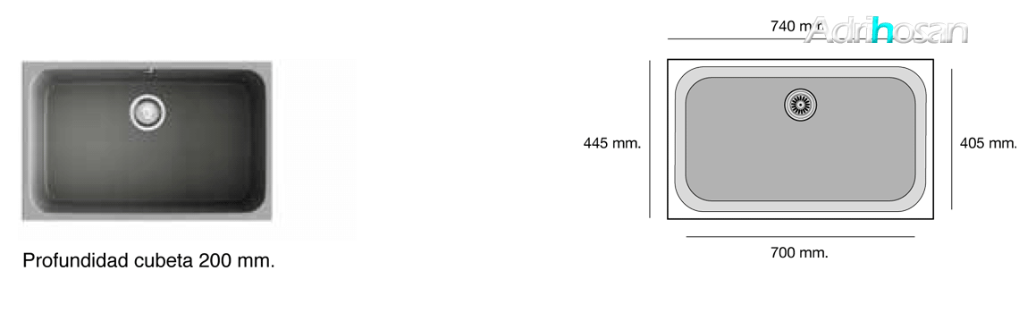 Fregadero de fibra Gandía 70 brillo bajo o sobre encimera Poalgi Adrihosan