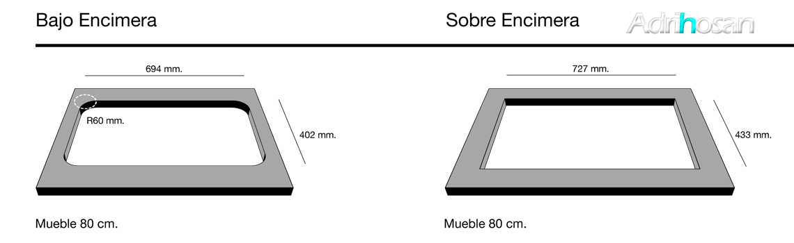 Fregadero de fibra Gandía 70 brillo bajo o sobre encimera Poalgi Adrihosan