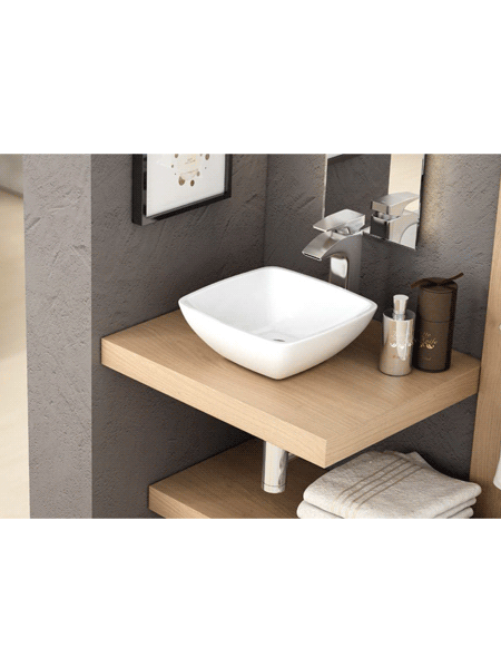 Lavabo cerámico cuadrado Aure 300 x 300 x 115 cm blanco | Adrihosan