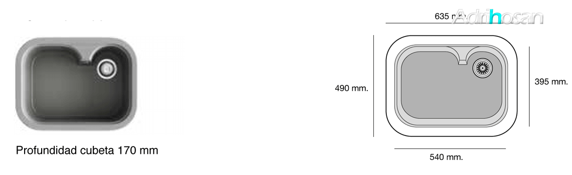 Fregadero sintético Basic Rubí brillo sobre encimera Poalgi Adrihosan