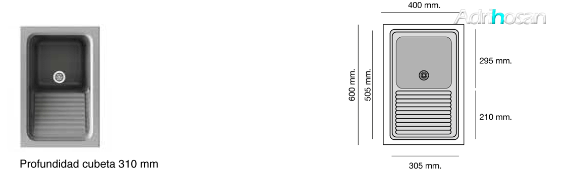 Lavadero exterior sintético Basic Silex brillo sobre encimera Poalgi Adrihosan