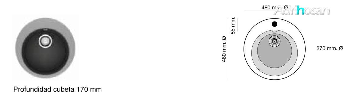 Fregadero sintético Basic Zafiro brillo sobre encimera Poalgi Adrihosan