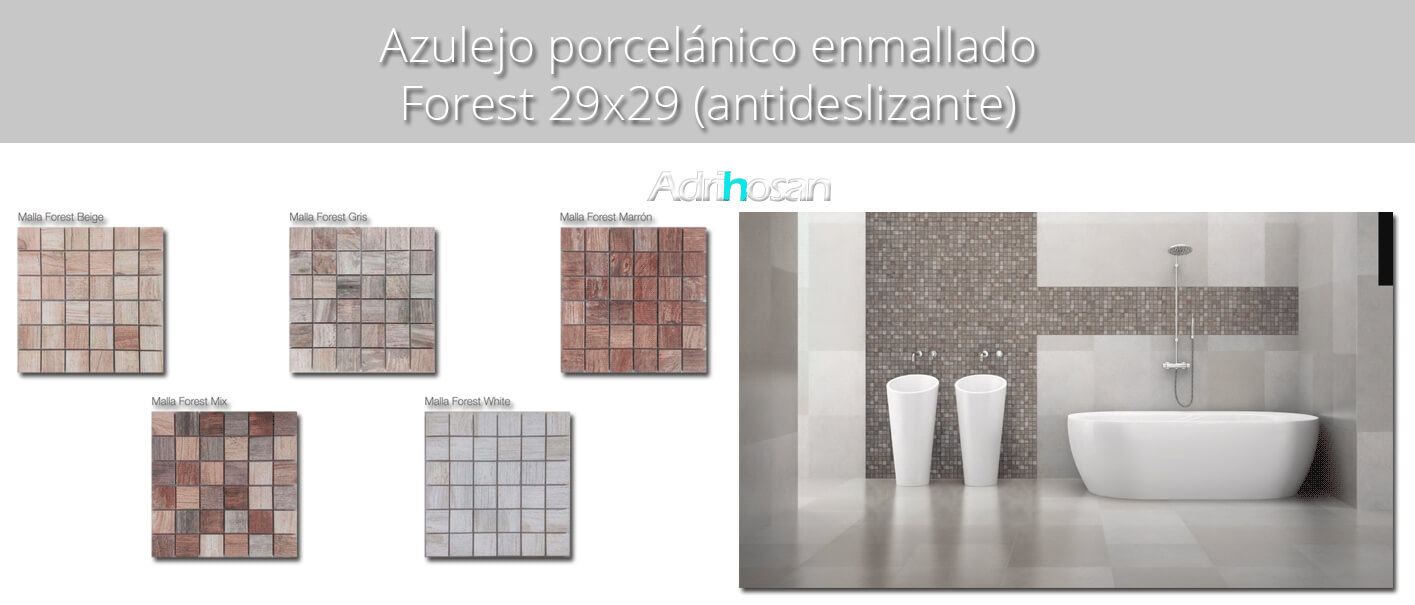 Azulejo porcelánico enmallado Forest 29 x 29 cm tesela de 4,6 x 4,6 cm | Adrihosan