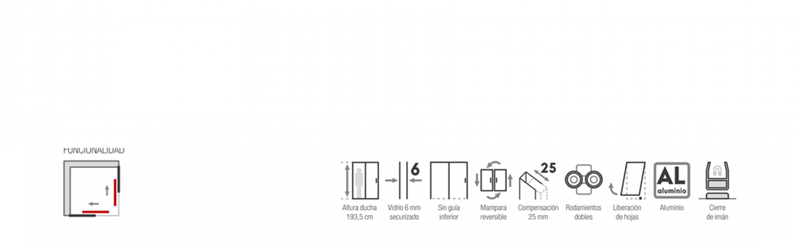 Mampara apertura al vértice Africa 2 fijos y dos correderas aluminio brillo | Adrihosan
