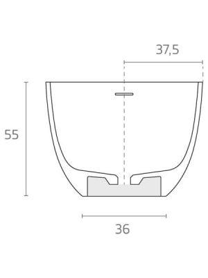 Bañera exenta Solid Surface Turkana 170x75 cm.Bañera de libre instalación con rebosadero interno. Una bañera de líneas curvas con una frágil curvatura.