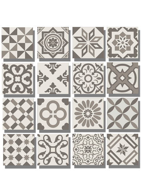 Pavimento imitación hidráulico Antigua gris decor 20x20 cm. Diseños del pasado con tecnología del presente, azulejo para paredes y suelos vintage.