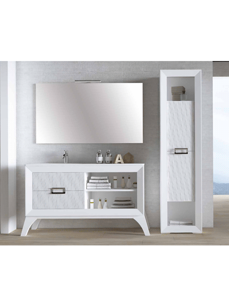 Mueble de baño L-gant 120 cm 2 cajones blanco mate líneas grafito. Un bonito mueble de baño de fabricación nacional y de calidad premium, realizado con maderas hidrófugas.