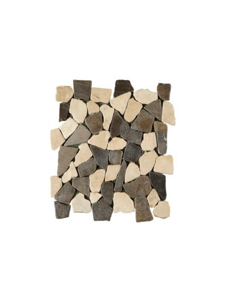 Malla de piedra canto rodado Rocaplana zebra 30x30 cm. Canto rodado aplanado de piedra natural ideal para decoraciones de platos de ducha y exteriores.