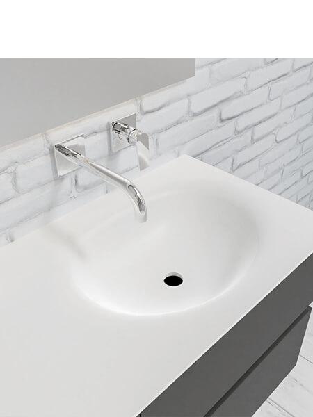 Mueble de baño 120 cm Antracita con 4 cajones, lavabo de Solid surface seno derecho con 0 orificio(s) para el grifo. 4 Mueble de baño suspendido Vica 120 Antracita 4 cajones en acabado Antracita. Un mueble de baño de seno derecho de apertura suave por uñero con encimera para grifo empotrado.