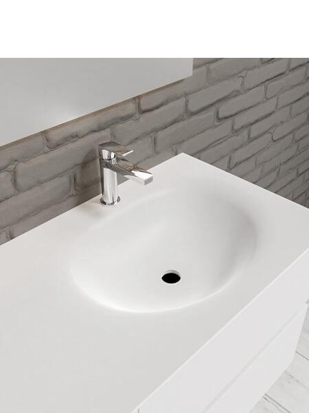 Mueble de baño 150 cm Blanco mate con 4 cajones, lavabo de Solid surface seno derecho con 1 orificio(s) para el grifo. 4 Mueble de baño suspendido Vica 120 Blanco 4 cajones. Un mueble de baño de apertura suave por uñero con encimera para grifo sobre encimera y seno derecha