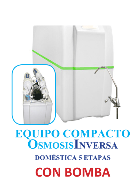 Osmosis Inversa compacto Ro-5 cinco etapas con bomba. Agua pura en tu cocina. Un aparato que eliminará todos los residuos, sabores y olores del agua potable de tu hogar.
