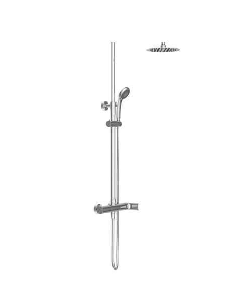 Columna de ducha monomando Tarragona cromada. Sugerente y atractivo conjunto de ducha monomando con altura regulable y diseño exclusivo.