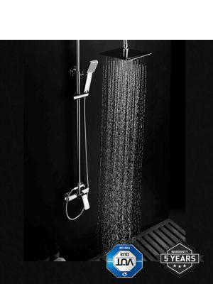 Columna de ducha monomando Liria cromada. Sugerente y atractivo conjunto de ducha monomando con altura regulable y diseño exclusivo.