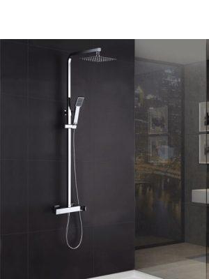Columna de ducha monomando Lugo cromada. Sugerente y atractivo conjunto de ducha monomando con altura regulable y diseño exclusivo.