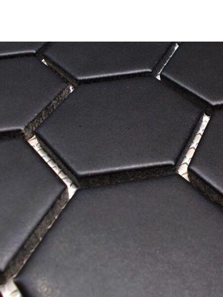 Azulejo porcelánico enmallado hexagonal negro 30x30 cm