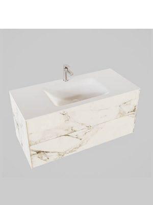 Mueble de baño Vica 100 cm porcelánico Calacatta mat con 2 cajones
