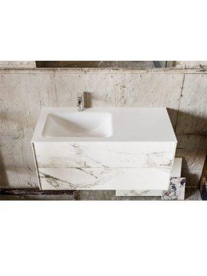 Mueble de baño Vica 100 cm porcelánico Calacatta mat seno izquierda