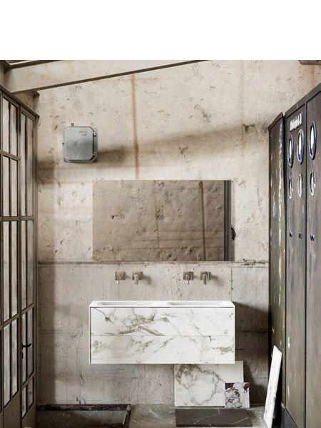 Mueble de baño Vica 120 cm porcelánico Calacatta mat seno doble