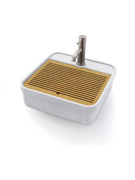 Lavabo cerámico cuadrado Besaya blanco 410 x 410 x 135 mm.