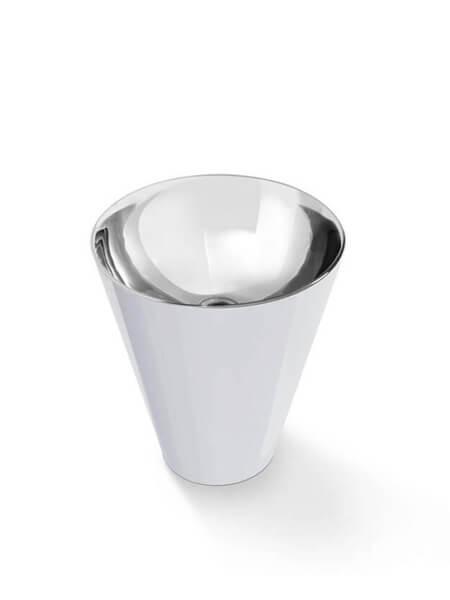 Lavabo metálico acero brillo blanco Pedraza con pedestal de madera.