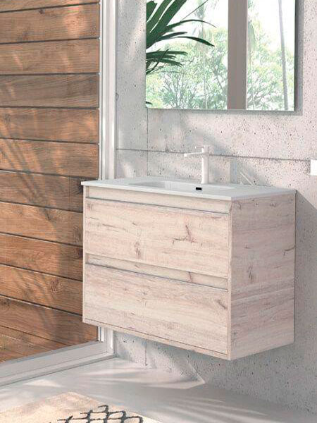 Mueble de baño suspendido 80 cm 2 cajones Nasu