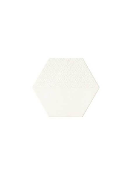 Pavimento hexagonal porcelánico Opal deco white 28.5 x 33 cm.