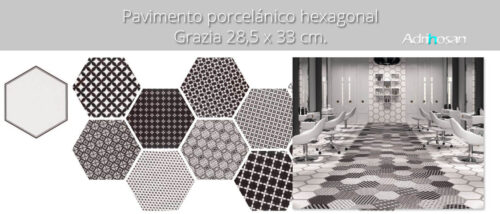 Pavimento hexagonal porcelánico Grazia base 28.5 x 33 cm.