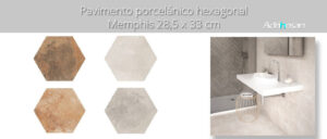 Pavimento hexagonal porcelánico Memphis marron 28.5 x 33 cm.