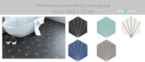 Pavimento hexagonal porcelánico Venus 28.5 x 33 cm.