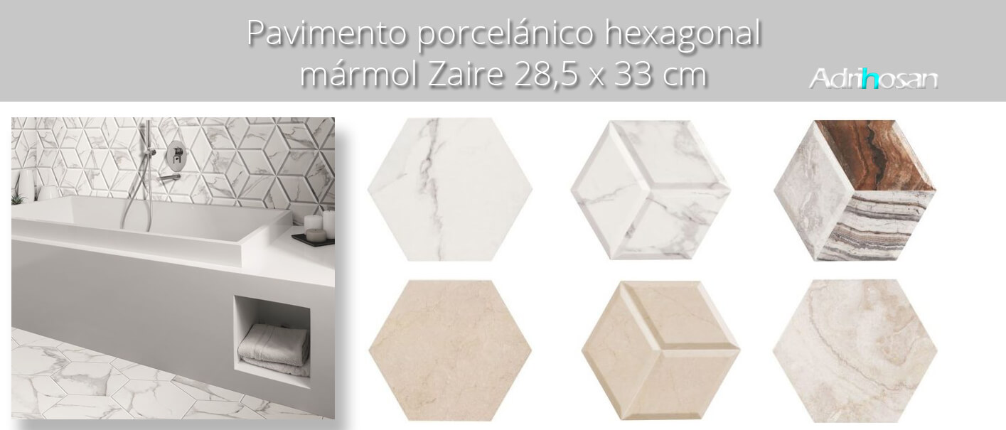 Pavimento hexagonal porcelánico Zaire 28.5 x 33 cm.