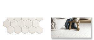 Pavimento hexagonal porcelánico hex calacatta 26,5 x 51 cm.