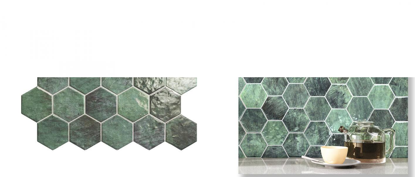 Pavimento hexagonal porcelánico hex zellige 26,5 x 51 cm.