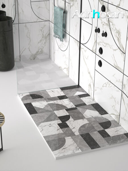 Plato de ducha de resina Gel Coat Mosaico 01 blanco y negro