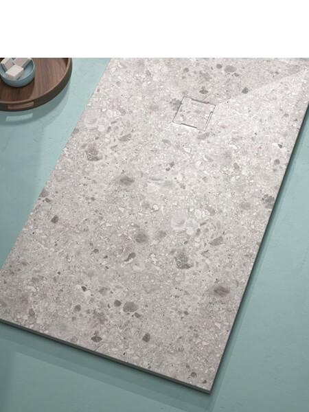 Plato de ducha de resina Gel Coat Terrazo gris