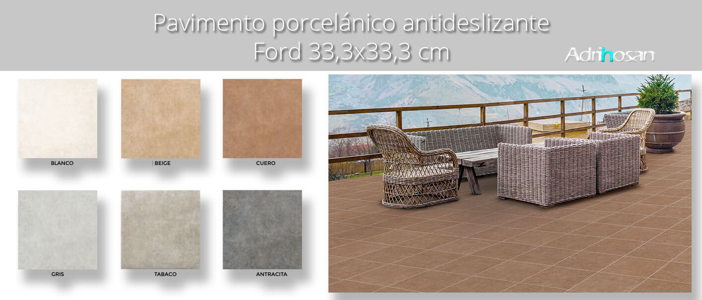 Pavimento antideslizante porcelánico Ford cuero 33x33 cm.