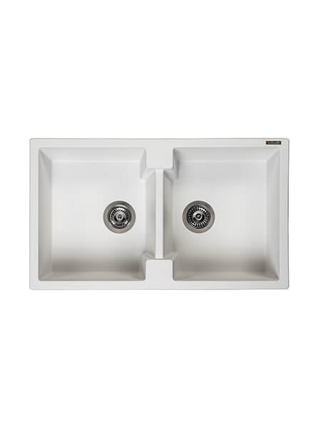 Fregadero de cuarzo Amsterdam 20 bajo o sobre encimera 860x500x200mm 2C 9 Fregadero de cuarzo Amsterdam 20 brillo,2 senos blanco