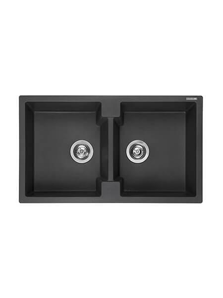 Fregadero de cuarzo Amsterdam 20 bajo o sobre encimera 860x500x200mm 2C 2 Fregadero de cuarzo Amsterdam 20 brillo,2 senos negro