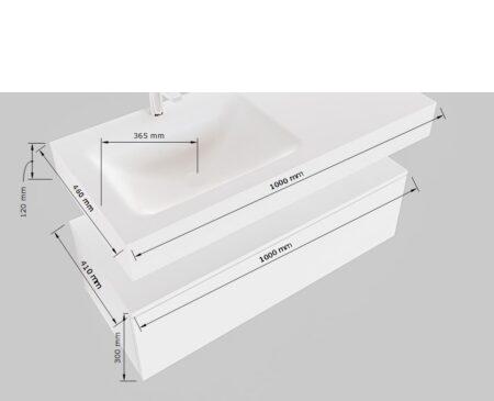 Alan 100cm Left 1 | Mueble suspendido ALAN 100 cm de 1 cajón blanco mate. Encimera con lavabo CLOUD izquierda 1 orificio urban