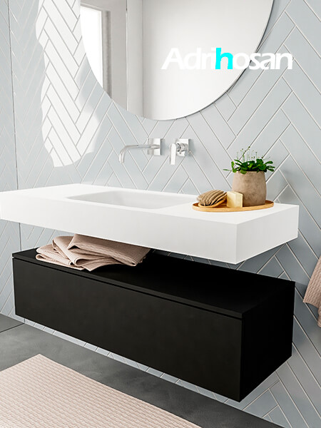 Mueble suspendido ALAN 120 cm de 1 cajón urban. Encimera con lavabo CLOUD centro sin orificio blanco mate 2 Mueble de baño suspendido moderno con encimera de solid surface
