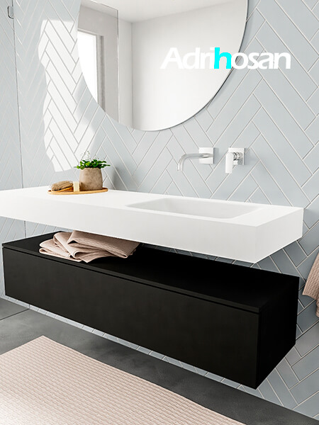 Mueble suspendido ALAN 150 cm de 1 cajón urban. Encimera con lavabo CLOUD derecha sin orificio blanco mate 2 muebles de baño suspendidos de alta gama
