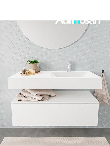 Mueble de baño suspendido moderno con encimera de solid surface