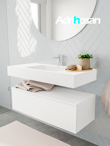 Mueble de baño suspendido moderno con encimera de solid surface