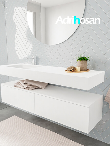 Mueble de baño suspendido moderno con encimera de solid surface