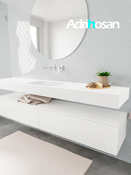 Mueble de baño suspendido moderno con encimera de solid surface