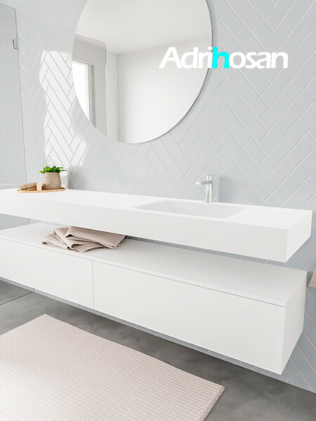 Mueble de baño suspendido moderno con encimera de solid surface