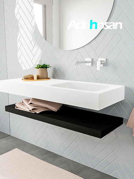 Mueble suspendido ALAN 120 cm de Sin cajones urban. Encimera con lavabo CLOUD derecha sin orificio blanco mate 2 Mueble de baño con lavabo solid surface