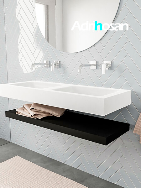 Mueble suspendido ALAN 120 cm de Sin cajones urban. Encimera con lavabo CLOUD doble sin orificio blanco mate 2 Mueble de baño con lavabo solid surface