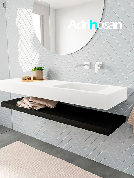 Mueble suspendido ALAN 150 cm de Sin cajones urban. Encimera con lavabo CLOUD derecha sin orificio blanco mate 2 Mueble de baño con lavabo solid surface